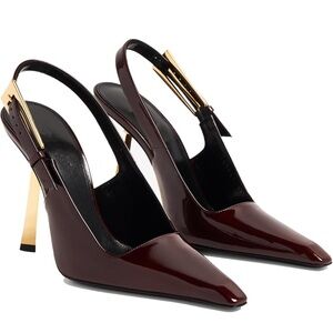 Slingback Stiletto Square Toe Pumps / Burgundy Patent Leather